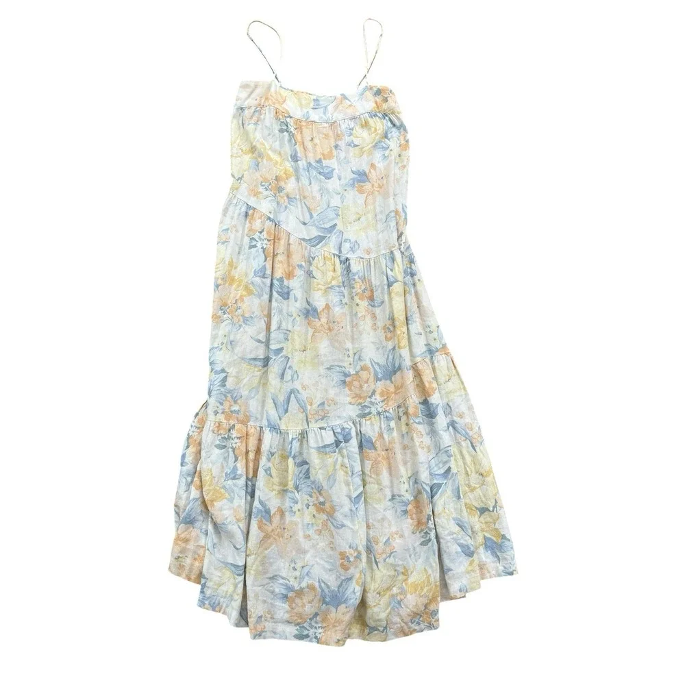 Abercrombie & Fitch Boho Linen Blend Asymmetrical Floral Maxi Dress Size‎ XS